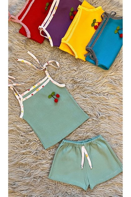 Ribbed Ribbed Shorts with Adjustable Straps, 2-Piece Set