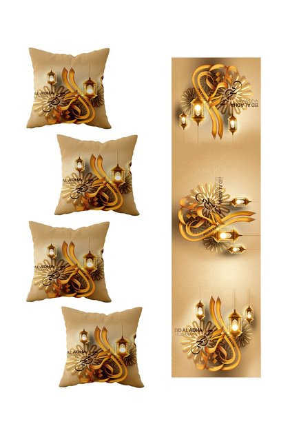 Edi al adha plain ramadan table decorative 4-piece cushion cover runner set with different models