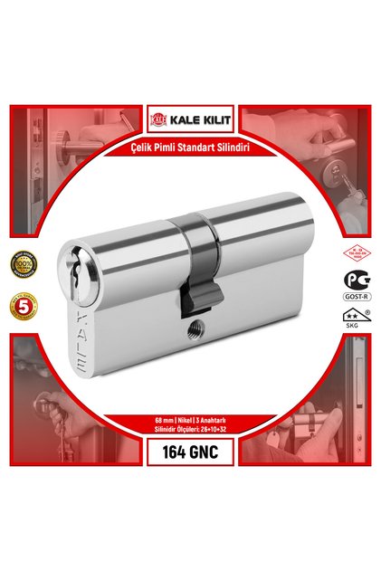 Standard Cylinder with Steel Pin | 164 Gnc | 68 mm | Nickel | 3 with Key | 164Gnc00129