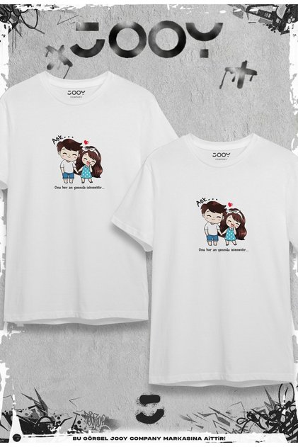 Love Themed Lover Couple Combination White Oversize Tshirt Set of 2