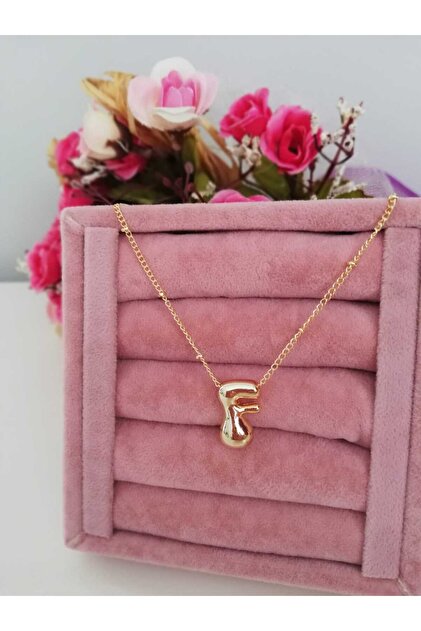 Gold Balloon Letter F Necklace, Initial Necklace