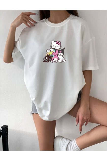 MY MELODY KUROMİ HELLO KİTTY TASARIM Baskılı Oversize   T-shirt Tişört