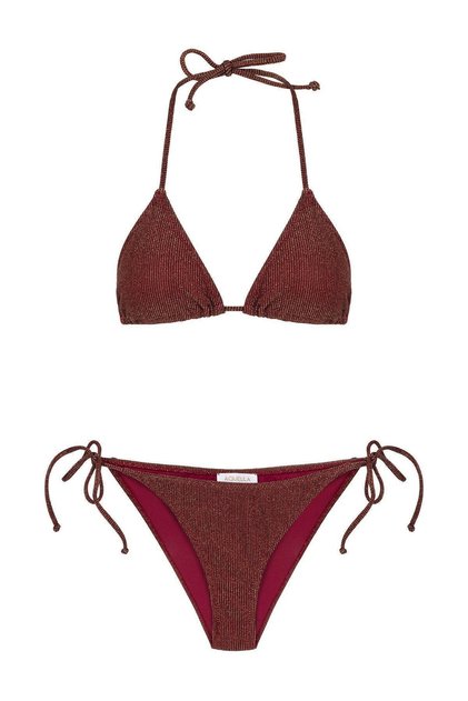 Claret Red Glittered Triangle Bikini Set