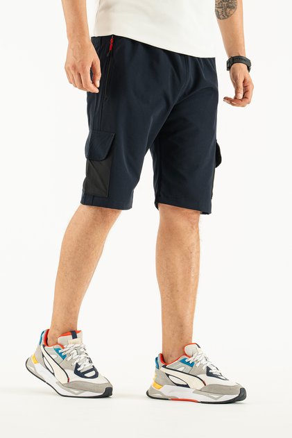 Men's Navy Blue Breathable Lycra Fabric 5-Pocket Outdoor Capri Shorts