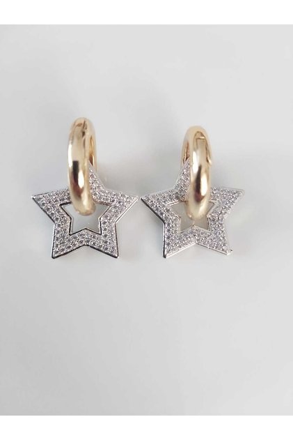 Zircon Stone Charmlı Star Hoop Earrings