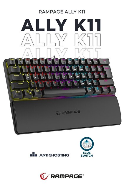 Rampage Ally K11 Siyah 12 Işık Modlu Blue Switch Mekanik
