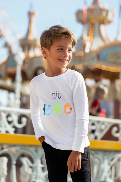 Tricou tricotat din bumbac cu decolteu ecru pentru băiat TKDAW25TS00009