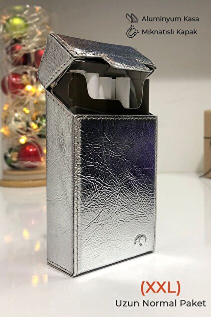 CIGBOXTR Long Cigarette Case Leather - (XXL) Long Regular Package -  Aluminum Case - Magnet