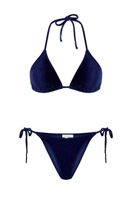 Kadife Üçgen Lacivert Bikini Takım