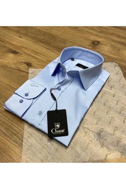 Slimfit Light Blue Satin Classic Collar Shirt