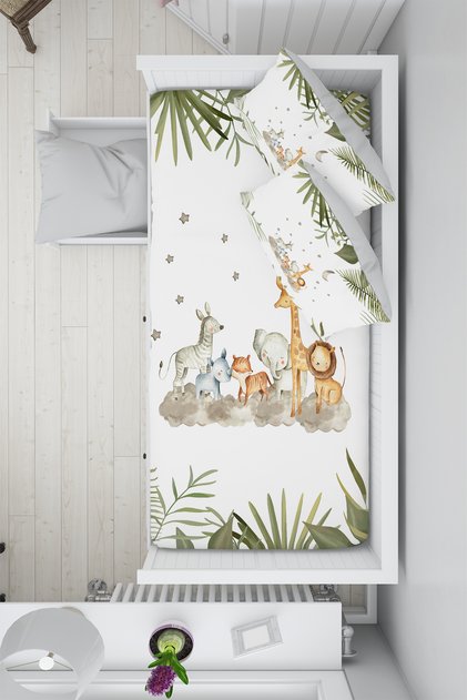 Safari Sevimli Hayvanlar Desenli 100x200 Montessori Yatak Çocuk Nevresim Takımı TLAM-041