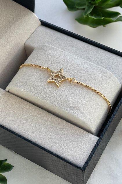Gold Color Elevator Colorless Adjustable Zircon Stone Star Detail Women's Bracelet