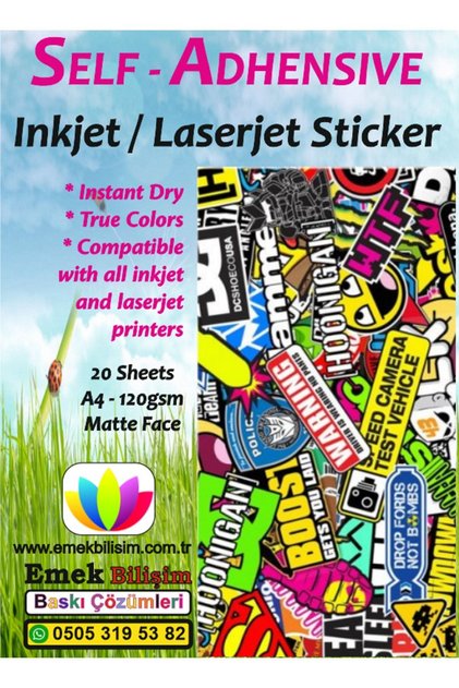 Adhesive Matte (Sticker) Label Paper for Inkjet and Laser 20 Pieces A4 Sticker Label