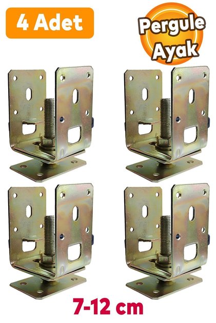 4 Adet Pergule Pergola Ayak Ayarlanabilir 7-12 cm Arası Sundurma Kamelya Çardak Ahşap Profil Metal