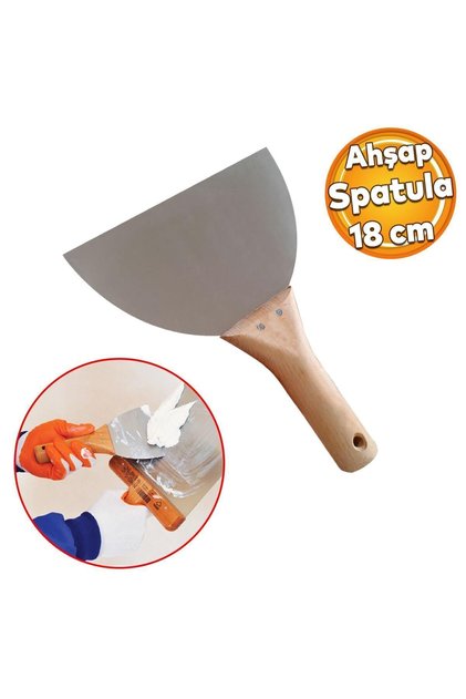 Ahşap Saplı Metal Macun Spatula Temizlik Boya Sıva Kazıma Harç Karıştırma Ispatulası 18 cm