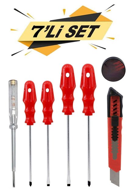 Tornavida Seti Düz Yıldız Uçlu Maket Bıçağı Elektrik Bandı Kontrol Kalemi Tamir Vidalama (7'Lİ SET)