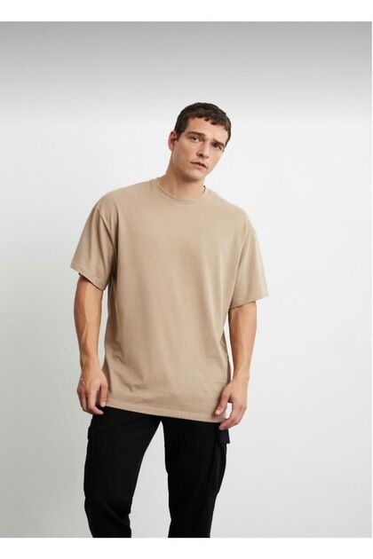 Unisex Cotton Crew Neck Brown Oversize T-shirt