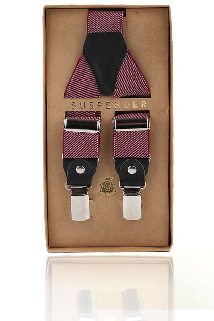 Claret Red Color Black Leather Connected Men's Trouser Strap Pan95
