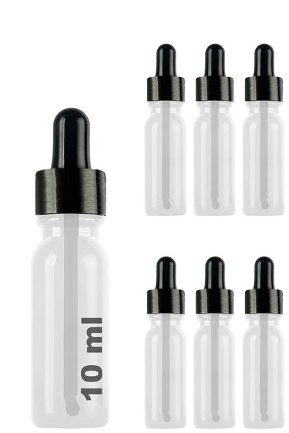 6 Pieces 10 ml Transparent Serum Dropper Bottle - White Dropper Glass with Black Metal Cap