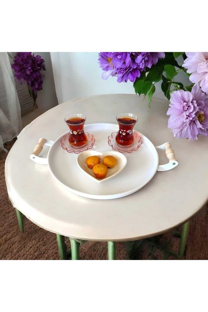 Tray with Wooden Handles Metal Tea Tray Coffee Tray Presentation Breakfast Tray 30 cm