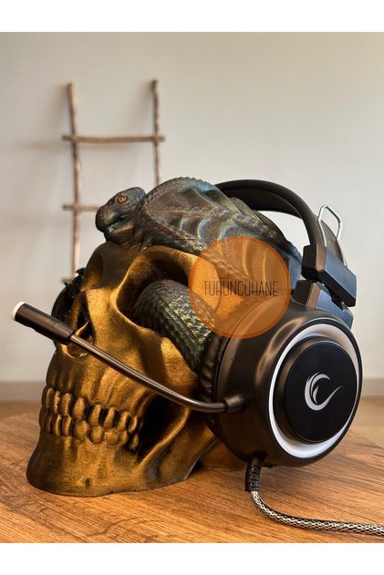 Kurukafa Ejderha Skull Kulaklık Standı Playstation Dekoratif Hediyelik Kulaklık Standı Gamer Figür