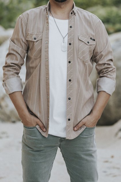 Slim Fit Men's Denim Shirt Taupe