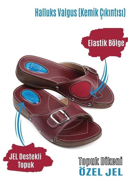 Women's Burgundy Orthopedic Hallux and Heel Spur Slippers Bone Protrusion Slippers
