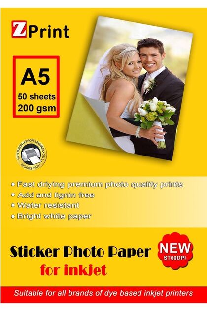Yapışkanlı Sticker Fotoğraf Kağıdı Parlak 200gsm A5 50yp (epson, Canon, Hp, Brother)