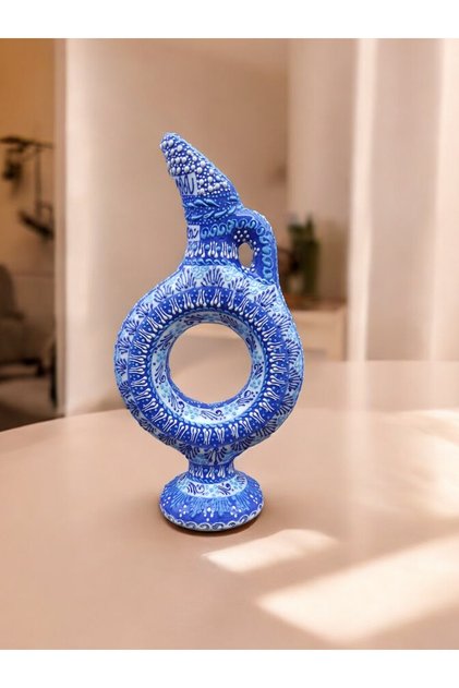 Hitit Model %100 El Işlemesi,kabartma Desenli Dekoratif Çini Vazo (20 CM)