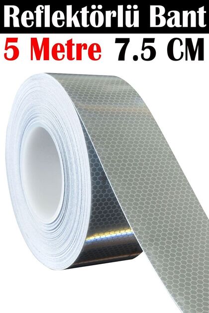 Reflektörlü Araç Oto Dış Aksesuar Bant Beyaz Reflektif Fosforlu Şerit Bant 7.5 Cm 5 Mt Ikaz Bandı