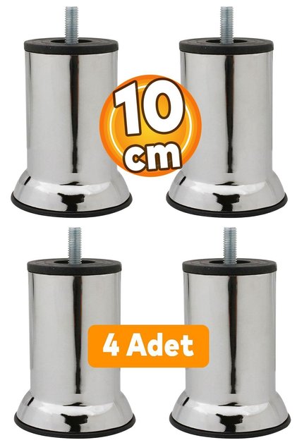 Mobilya Kanepe Baza Koltuk Destek Yükseltme Ayağı M8 Civatalı Krom Metal Ayakları 10 cm 4 Adet