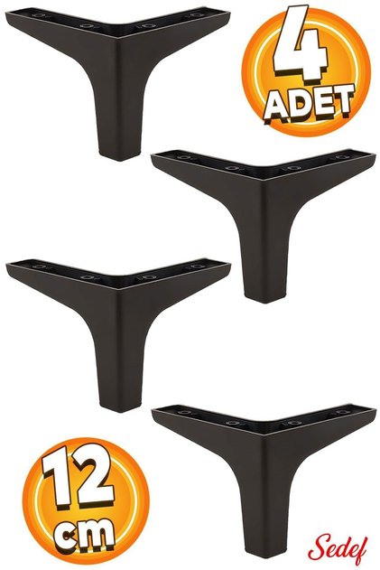 Sedef Lüks Mobilya Kanepe Sehpa Tv Ünitesi Koltuk Ayağı 12 Cm Siyah Baza Ayakları 4 Adet