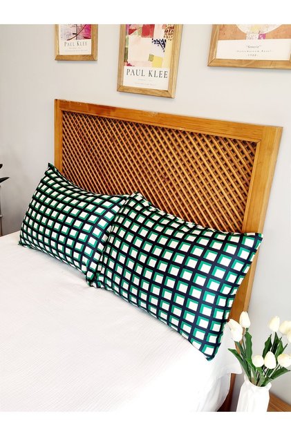100% Cotton Satin Checked Patterned Pillowcase (2 Pieces)