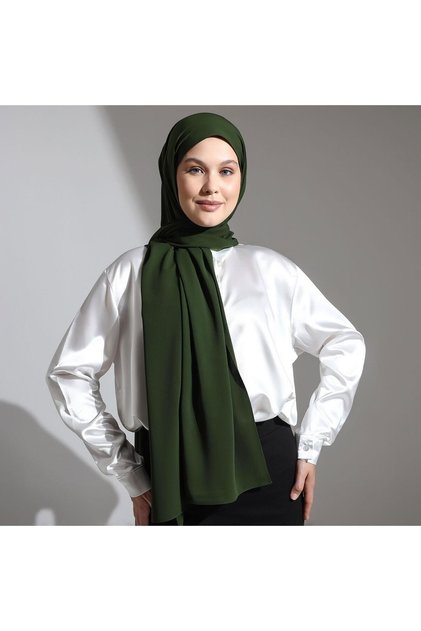 Egyptian Silk Hijab Shawl Emerald Green Draped Iron-Free 75X220