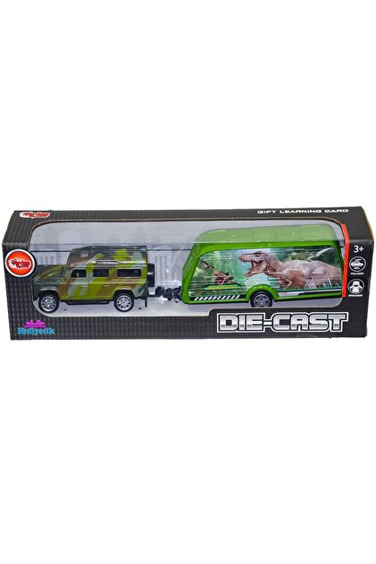 hediyecik Die-cast Çek Bırak Metal Dinazorlu Araba Ve Karavan Seti