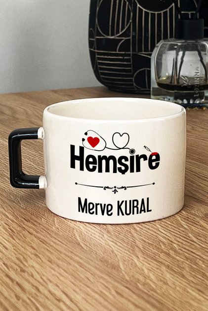 Kişiye Özel Hemşire Lüks Fincan Siyah İsme Özel Tıp Bayramı Hediyesi