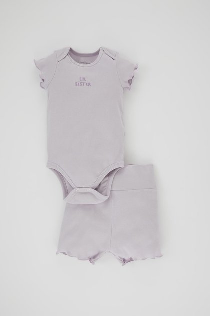 Kız Bebek Nakışlı Fitilli Kaşkorse Çıtçıtlı Body Şort 2'li Takım Z2765a223sm