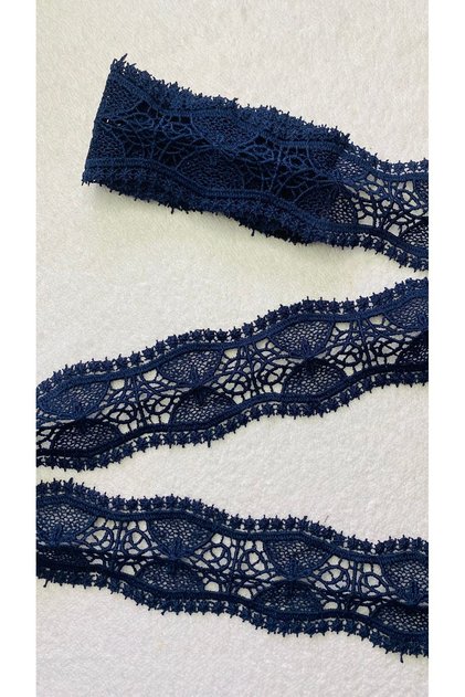 Güpür Kum Saati Işlemeli Lacivert Renk 5 Cm X 4 Mt