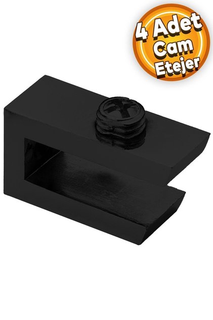 Cam Tutucu Ahşap Raf Tutucu Cam Etejeri Metal U Tipi Mat Siyah Metal Vidalı (4 Adet)