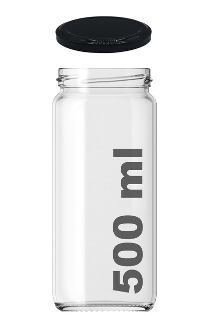 500 ml Metal Siyah Konserve Kapaklı 500 Cc Şeffaf Uzun Cam Kavanoz 1 Adet