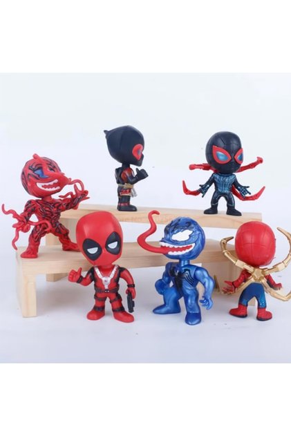 6'lı Anime Karakter Seti Spider-Man Siyah Spider-Man Venom Carnage Deadpool HK