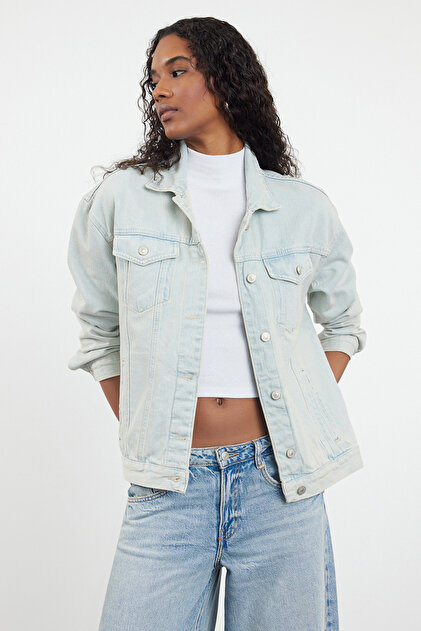 Trendyolmilla Açık Mavi Oversize Denim Ceket TWOAW25CE00006 Fiyatı