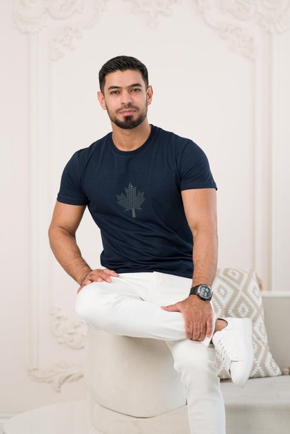 Crew Neck Front Printed Cotton Basic Regular Fit T-Shirt
