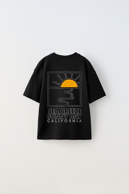 Sea Breeze Sunny Day California Written Sun Design Printed Black Kids T-Shirt