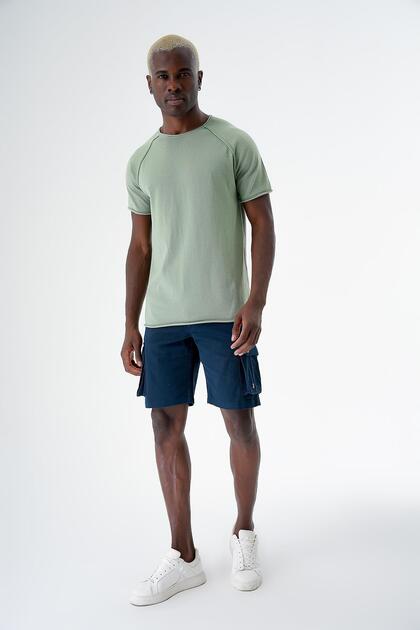 Men's Crew Neck Sporty Short Sleeve Thin Fine Knit t-shirt Green 24s268
