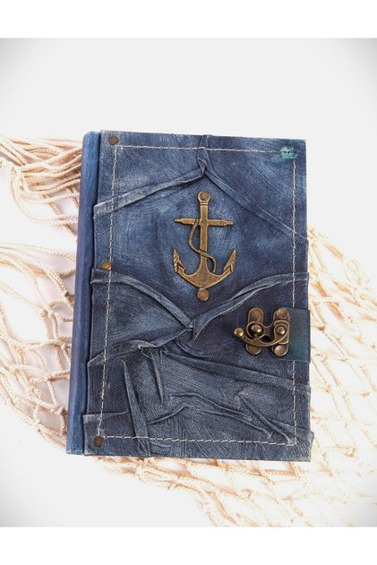 Handmade Genuine Leather Daily Scrapbook Shamua Paper Anchor