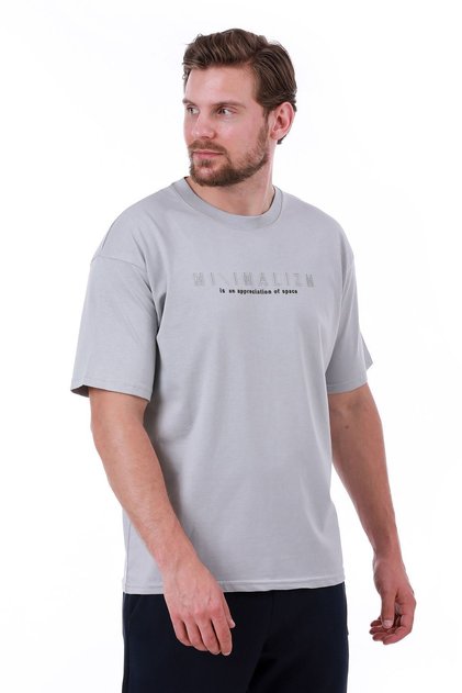 Men's Oversize Minimalism Printed Gray T-Shirt