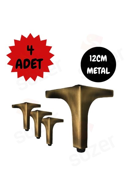 12 Cm Modern Model Antik Sarı Dekor Metal Mobilya, Dolap, Koltuk, Tv Ünitesi Ayakları (4 ADET)