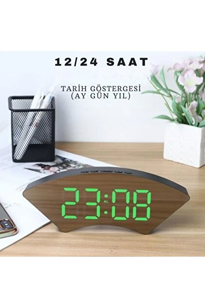YENİTECH Dekoratif Masaüstü Dijital Saat Kavisli Sıcaklık Tarih ...