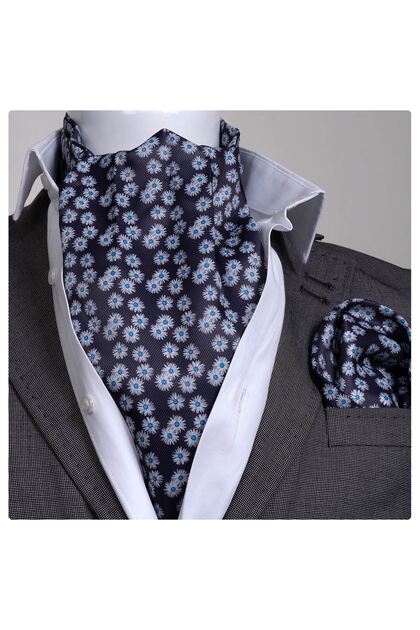 Navy Blue and White Daisy Men's Scarf Handkerchief Set